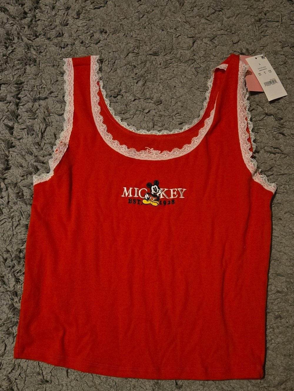 Mickey Mouse Red Lace-Trim Tank Top NWT SIZE L